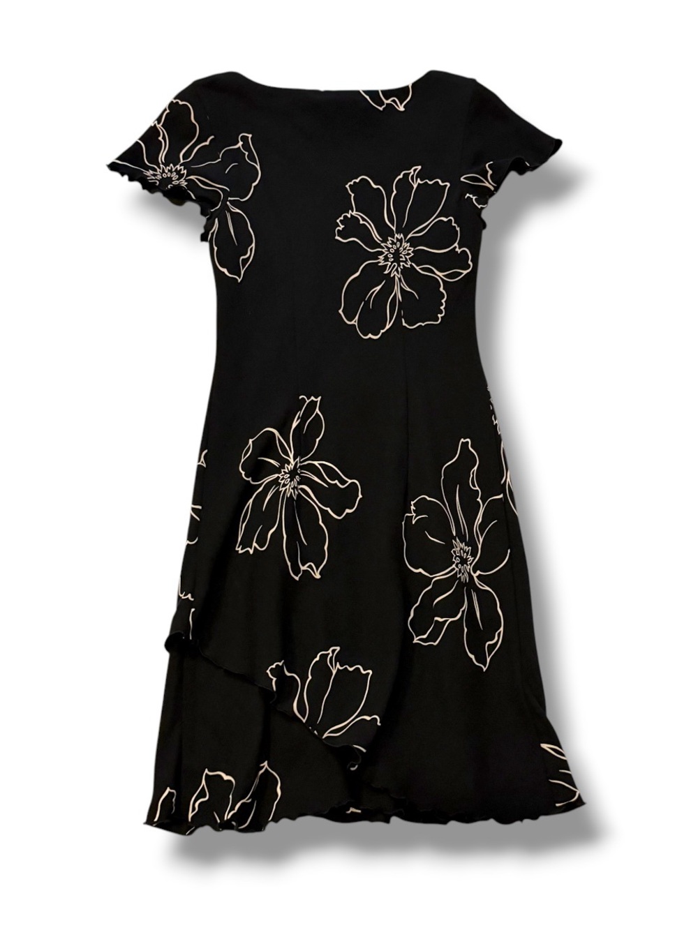 SL Fashions Black Floral Embroidered Midi‎ Dress V Neck Ruffle Hem Y2K Cocktail - Picture 5 of 6